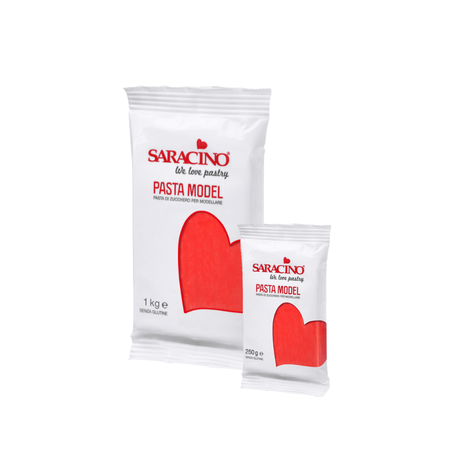 Saracino Pasta Model Red colour; 250 g and 1 kg packs shown