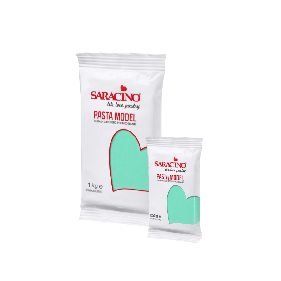Saracino Pasta Model Tiffany colour; 250 g and 1 kg packs shown